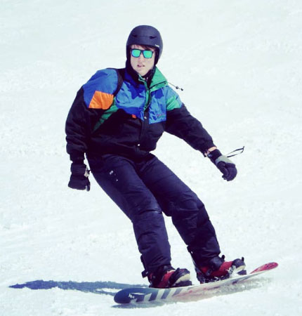 Student Thomas Bartram snowboarding