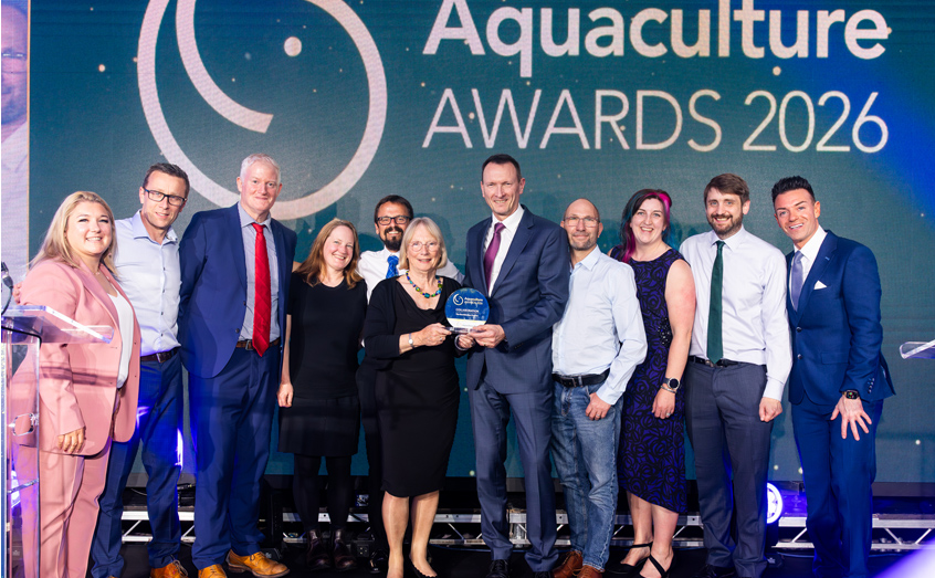 The BactMetBar project team collect their collaboration award at the UK Aquaculture Awards